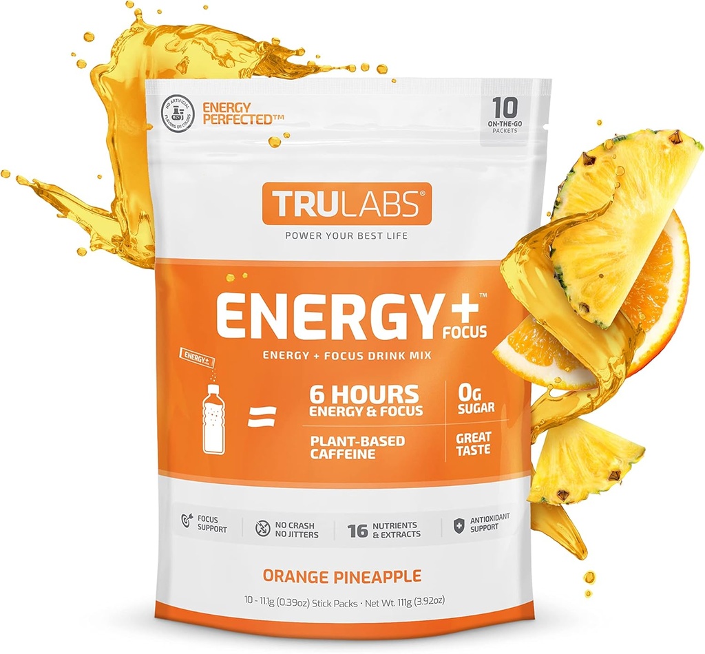 TRULABS Endurance, Energy + Focus, אבקת שתייה Mix, Orange Pineapple (10ct)