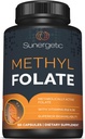 Sunergetic Premium Methyl Folate Supplement – Methylated Vitamiin B12 ja Vitamiin B6 – Metaboolselt aktiivne Folate as Magnafolaat – Methylfolate 400 mcg ühe kapsli kohta – 60 kapslit