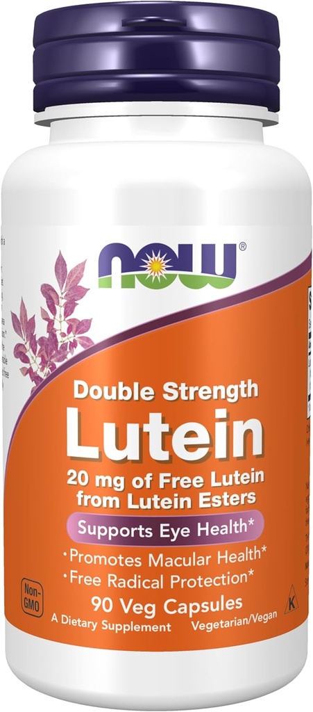 Now Foods Supplements, Lutein 20 mg ja 20 mg vapaata luteinia Lutein Estersistä, 90 vegekapselia
