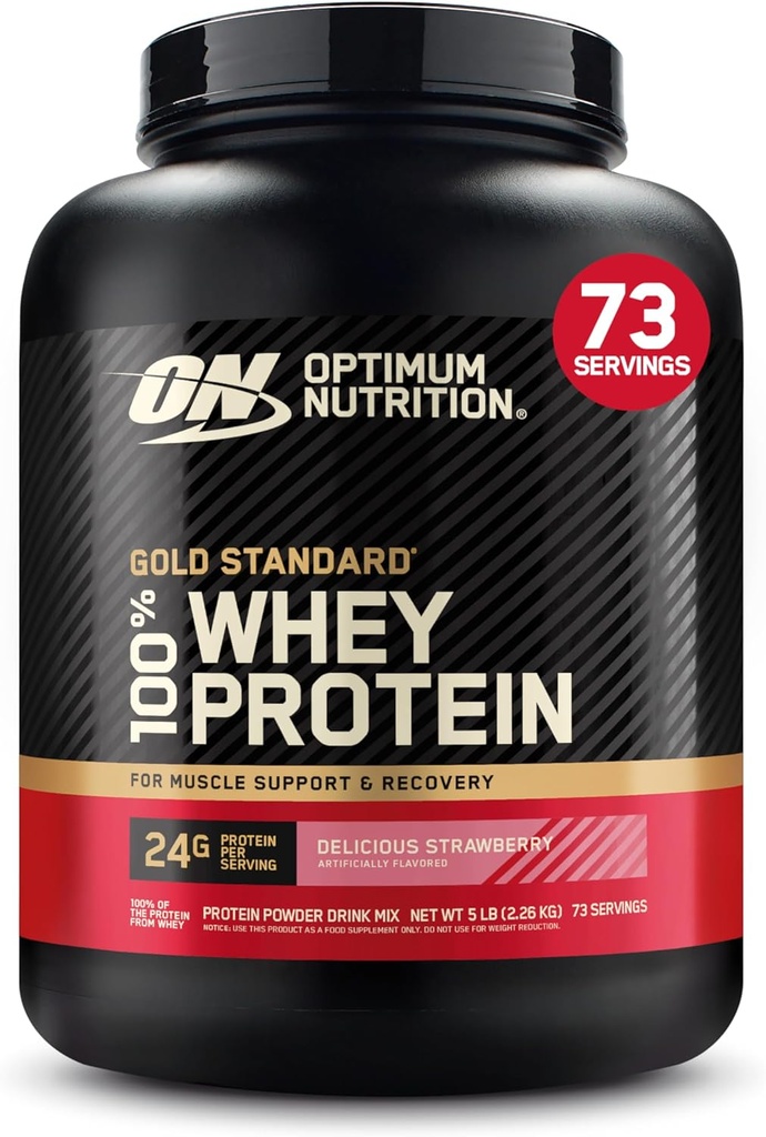 Optim Nutrition Gold Standard 100% Whey Protein Powder, dâu tây thơm ngon, 5 đô (Packing May Vary)