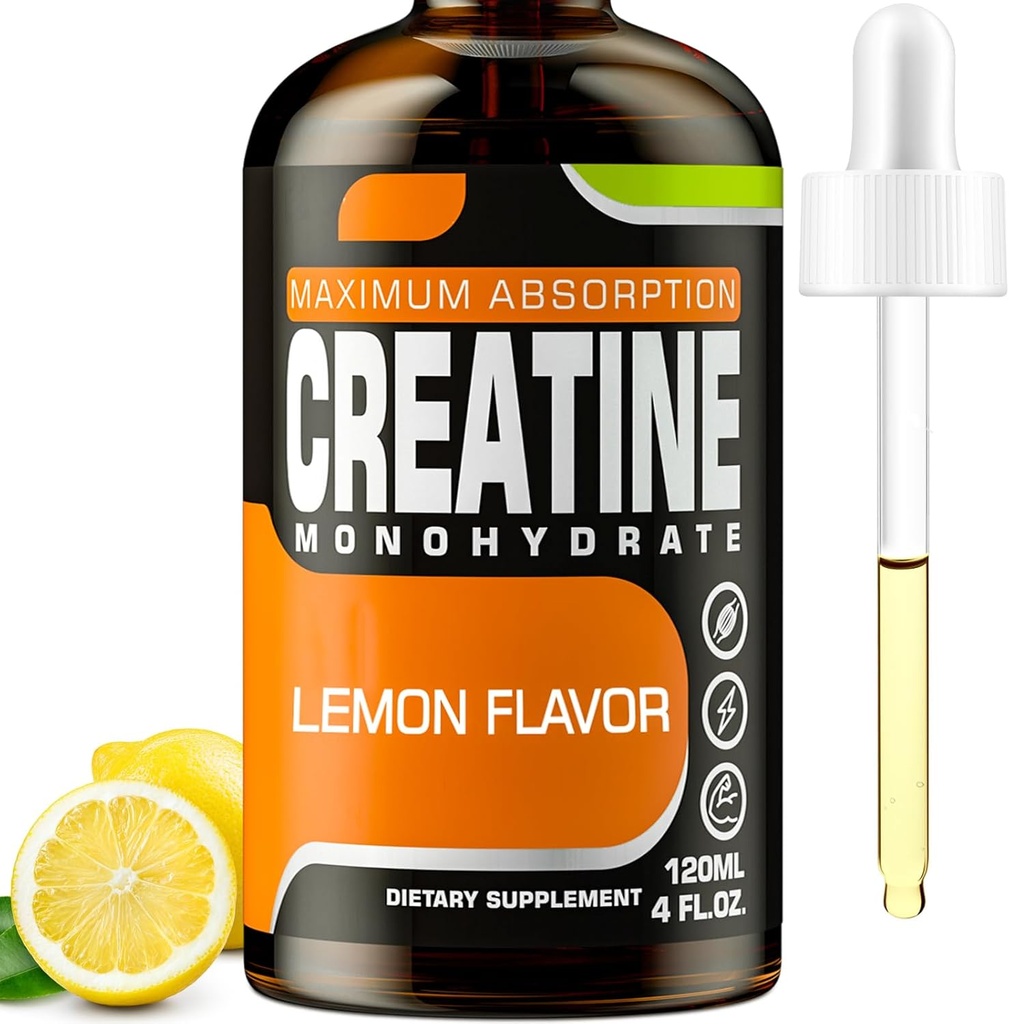 Creatinmonohydrat, flydende kreatin til muskelmasse, styrke, glute, booty & endurance - Creatin for kvinder og mænd med hydrolyseret kollagen & trehalose - 120 ml Creatinine HCl (Lemon Flavor)