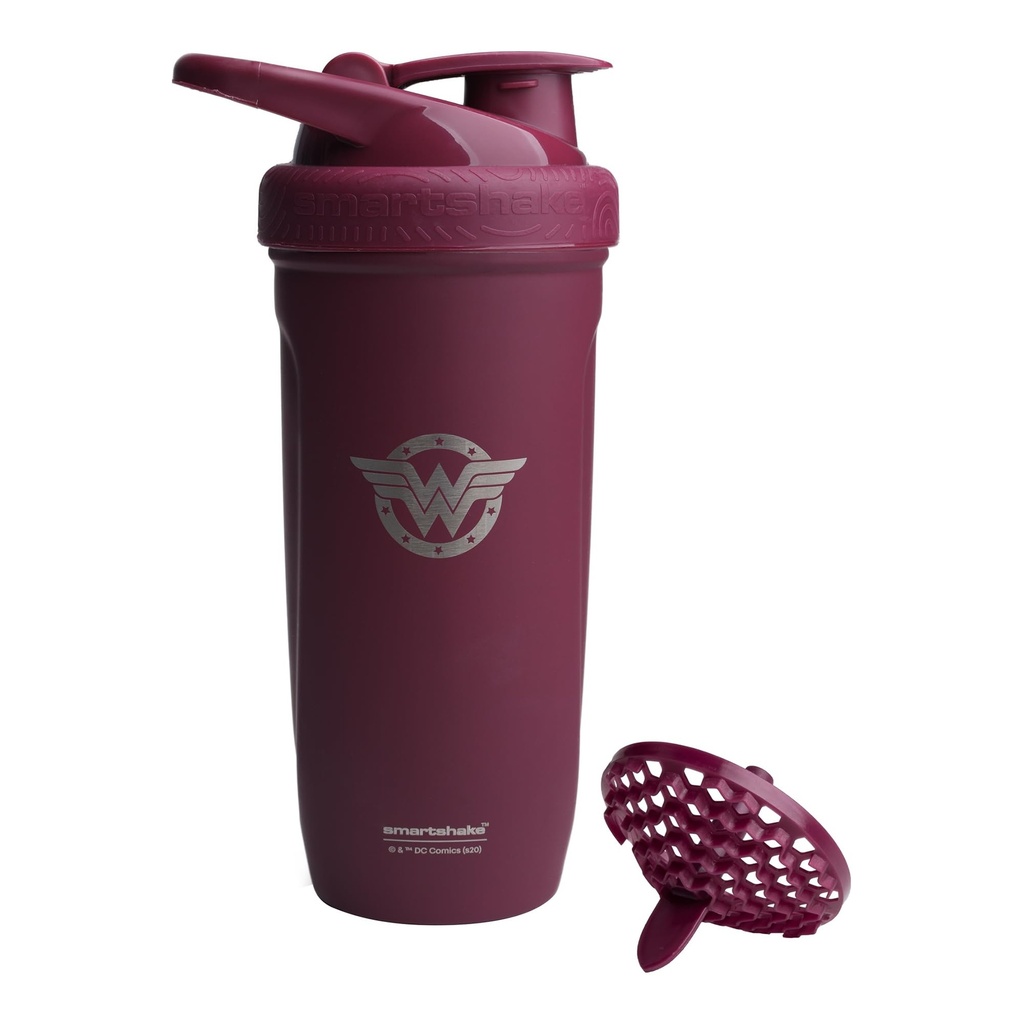 Smartshake DC COMICS Reforce Stainless Steel Protein Shaker Bottle 900 ml | 30 oz - Leakproof Screw-on Lid - BPA Free – Unisex - Non Insulated - Wonder Women Logo