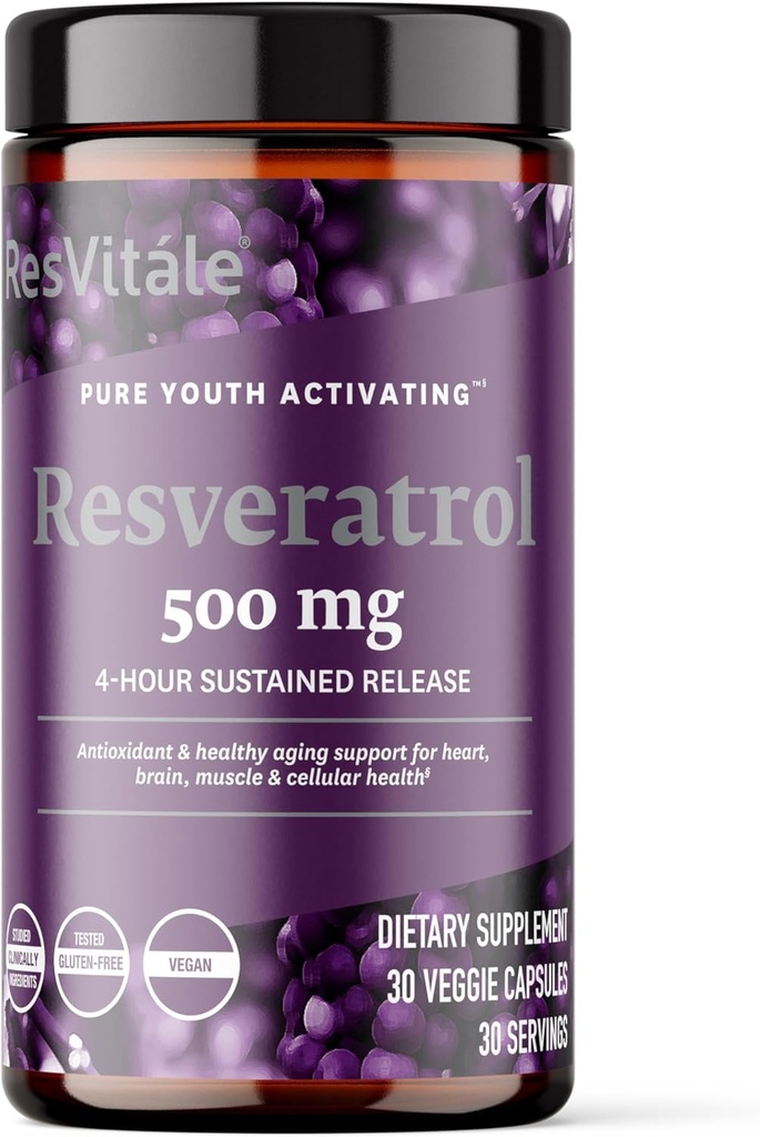 ResVitale Resveratrol 500 мг - ревератрол добавки для чоловіків і жінок - 30 Veggie Capsules