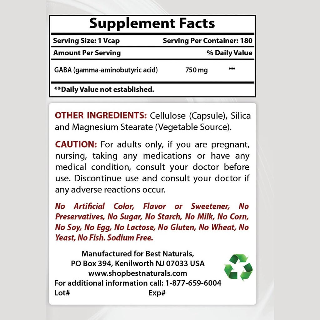 Mejores Naturales Suplemento GABA 750mg &amp; L-Theanine 200mg