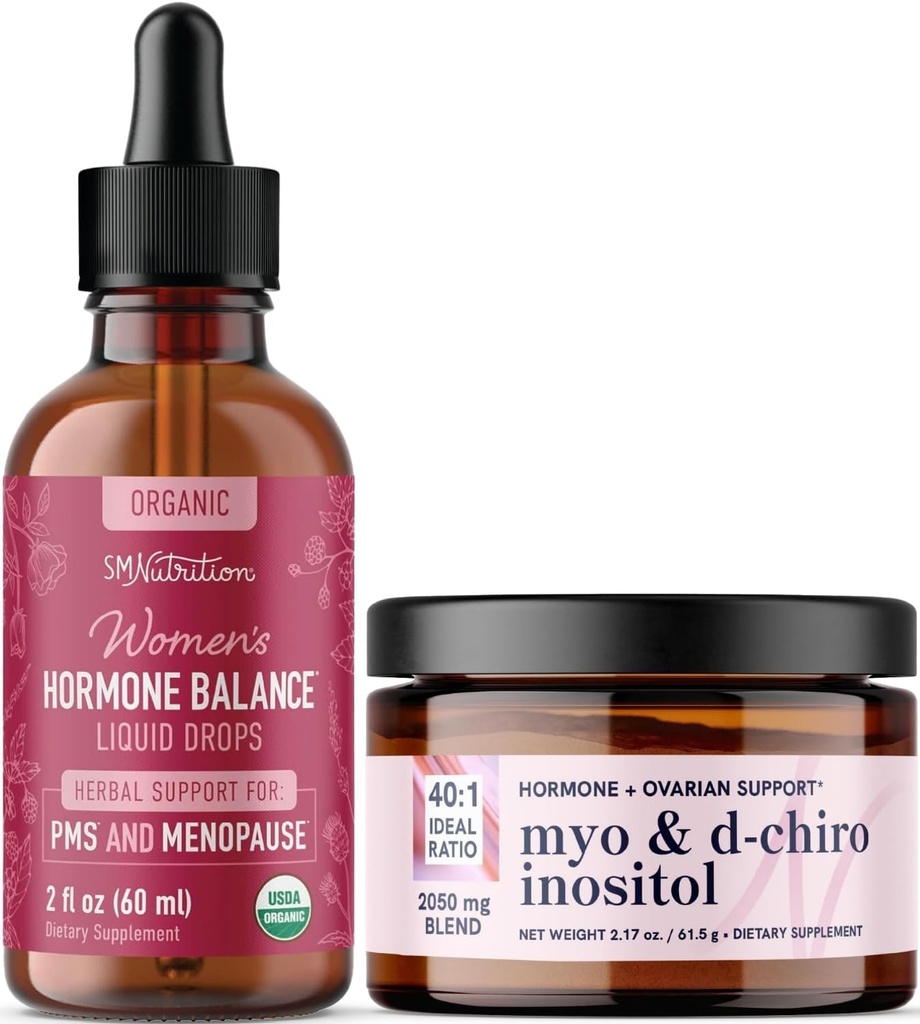 Myo-Inositol Powder Complex " Herbal Hormone Balance Tincture | Hormone Balancing Bundle with Myo-Inositol " D-Chiro (30 Servings) and PMS Menopause " Menstrual Support Liquid (60 Servings)