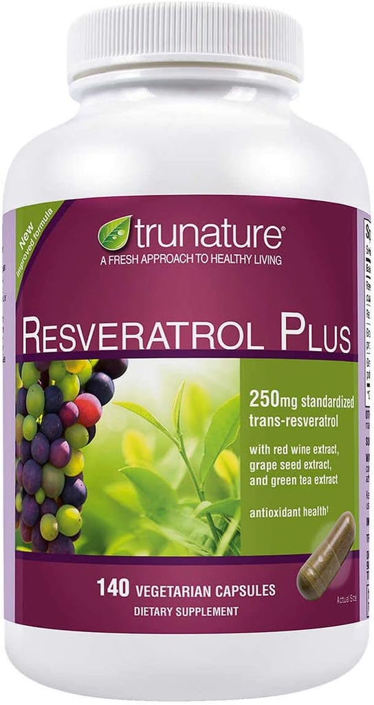 TruNature Resveratrol Plus, 250 milligramm Szabványos Trans- Resveratrol 140 Vegetáriánus kapszula