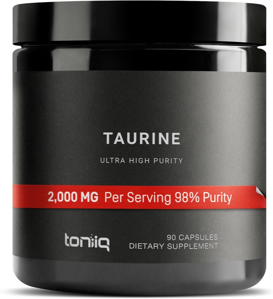 Toniiq 2000mg Taurina Supplemento - Capsule ad alta purezza in polvere taurina, 98%+ Pure, Laboratorio di terze parti testato - Potente, Non OGM, Senza glutine, Efficace Formula 45 Serve ottimali per bottiglia