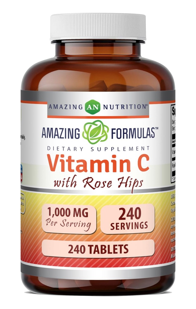 Amazing Formulas Vitamin C with Rose Hips Supplement | 1000 Mg | 240 Tablets | Non-GMO | Gluten-Free | Made in USA