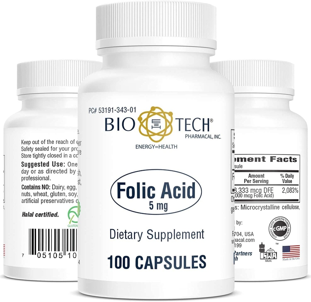 Bio-Tech Pharmacal Folic Acid (5 mg, 100 telling)