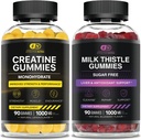 EFFECTIVE NUTRA Creatina Monoidrato Gummies 90ct & Sugar Free Milk Thistle Gummies 90ct
