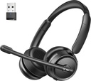 Headset Bluetooth com ruído de IA Cancelando Microfone, Auscultadores Estereo HiFi Bluetooth, Headset sem fio com USB Dongle para o escritório de computador Call Center Skype Zoom Meeting Trucker