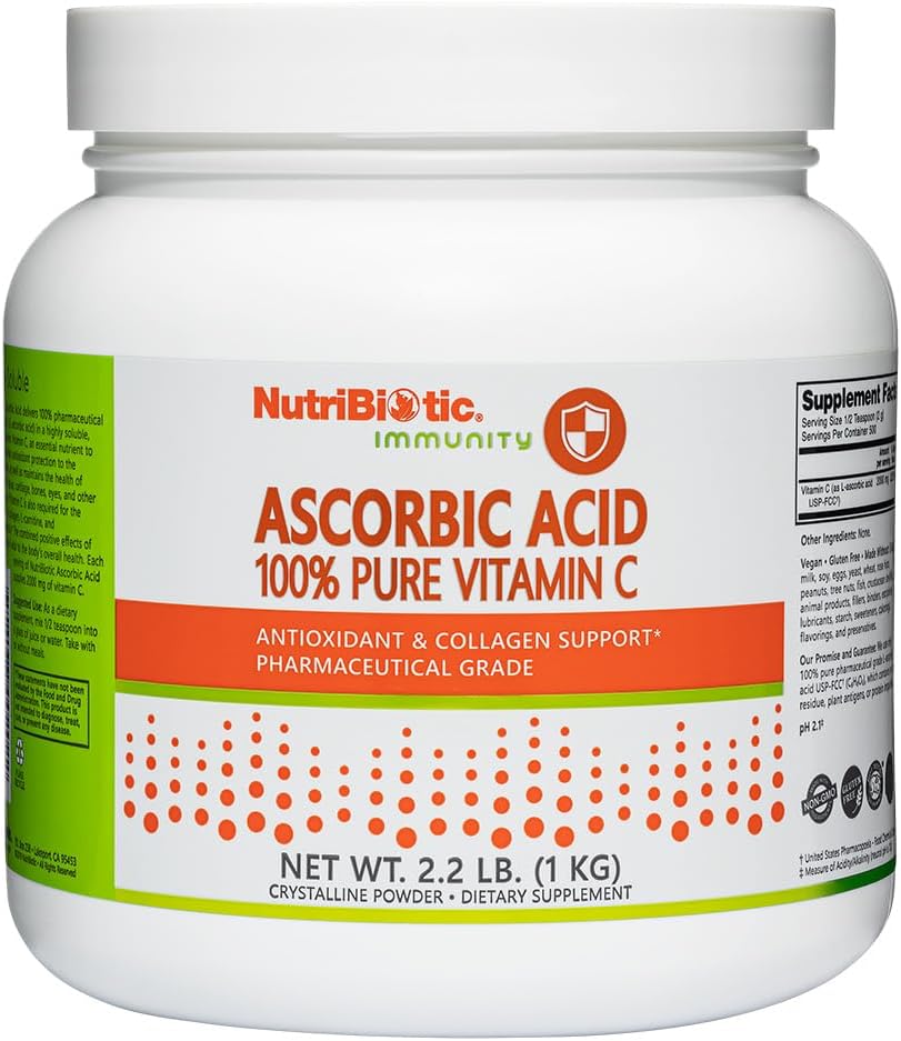 NutriBiotic Askorbinsyre C-vitamin pulver, 2.2 Lb Farmasøytisk Grade L-Askorbinsyre, 2000 Mg Per Serving | Essential Immun & Antioksidant kollagen støtte Supplement | Vegan, Gluten & GMO Free