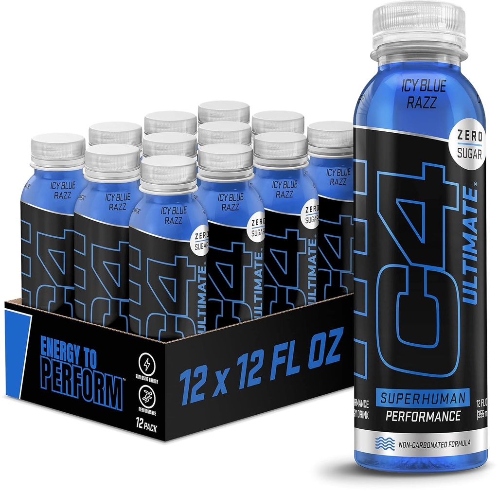 C4 Ultimate nekarbonizēts Nulles cukura enerģijas dzēriens, pirmsstrādājošs dzēriens + Beta Alanine, 12 Fl Oz (12 iepakojumu)