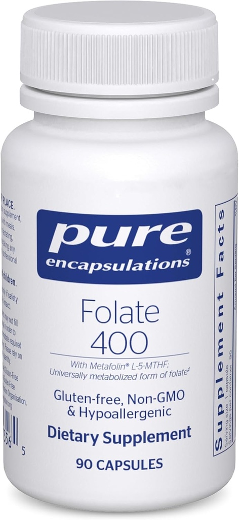 Pure Encapsulations Folate 400  Supliment la Suport Cardiovascular, Cellular, şi Neural Health* 