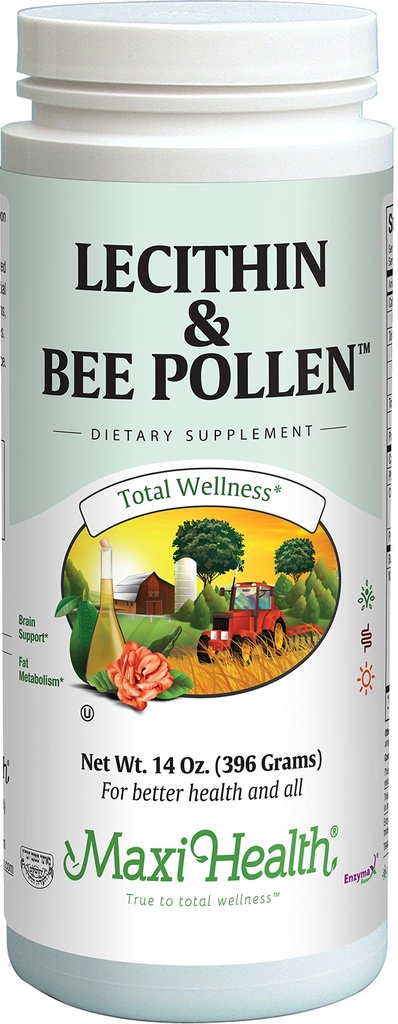 Maxi Health Lecithin & Bee Pollen - Brain, Energy and Digestion Support - 14 Oz Powder - Kosher