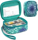 FINPAC Pill Organizers, 8 Comistions Travel Pill Case for Weekly 7 Days Medication Care, Compact & Cute Medicine Vitamin Dispenser and Holders (Smaragd Illusions)