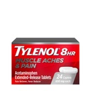Tylenol 8 Hour Muscle Aches & Pain Relief Extended-Release Tablets with 650 mg Acetaminophen, Fever Reducer & Pain Medicine for Muscles, Joints, Body, and Backache Pain Relief, 24 Count