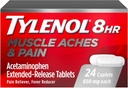 Tylenol 8 Hour Muscle Aches & Pain Relief Extended-Release Tabletten mit 650 mg Acetaminophen, Fever Reducer & Schmerzmedizin für Muskeln, Gelenke, Körper und Rückenschmerzen Schmerzen Relief, 24 Zähler