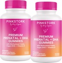 Vitaminas Gummy prenatais de rosa con DHA, Folate e vitamina D - 60 Gummies de Vegan - 2 Pack