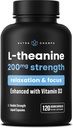 NutraChamps L-Theanine 200mg Capsules -L-Theanine L-Liquid avec Vitamine D3, Huile de noix de coco biologique -Supprime l'humeur, Focus, Stress Relief, pour les enfants et les adultes - 120 Capsules Vegan