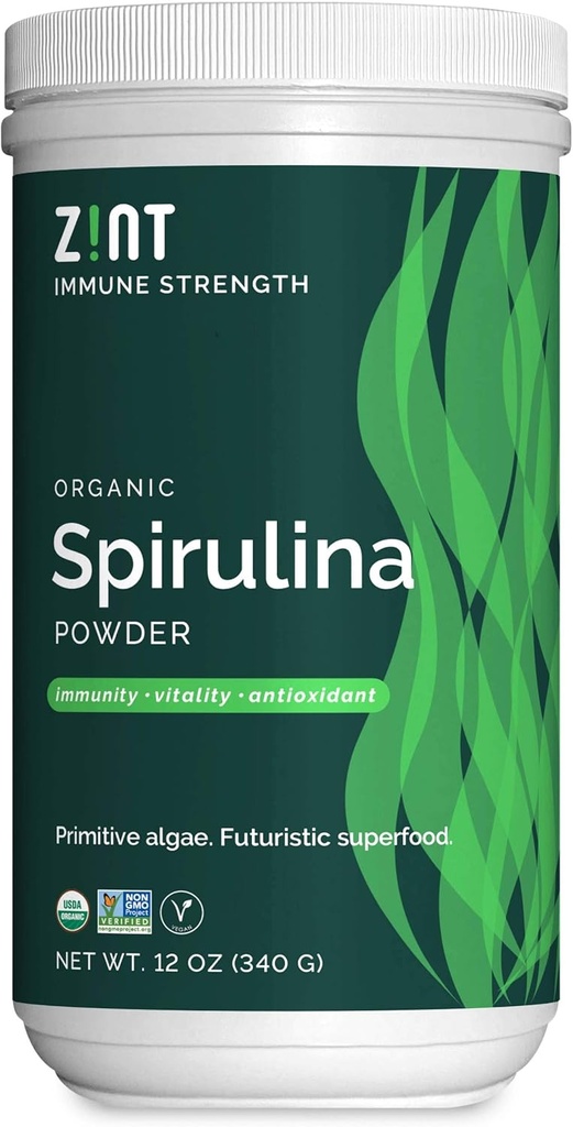 Zint Spirulina Toz, Organik (12 oz): Premium Immune Support Supplement, Blue-Green Algae, Immunity ATM, Non-Irradiated Vegan Protein proteini
