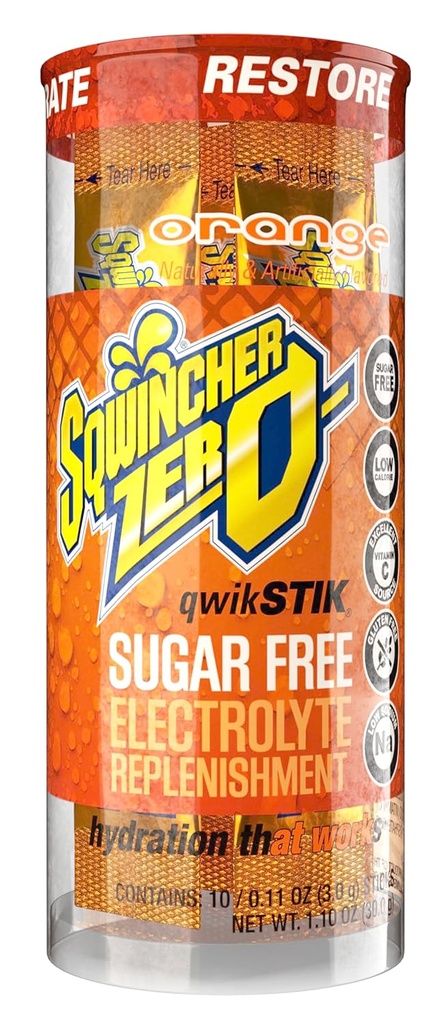 Sqwincher Zero Chirk Stik, Orange, Surary Free, Low Calorie, Low Sodiumlyte Hermond Hider Herigination Comm, .11 Oz Packet (200).