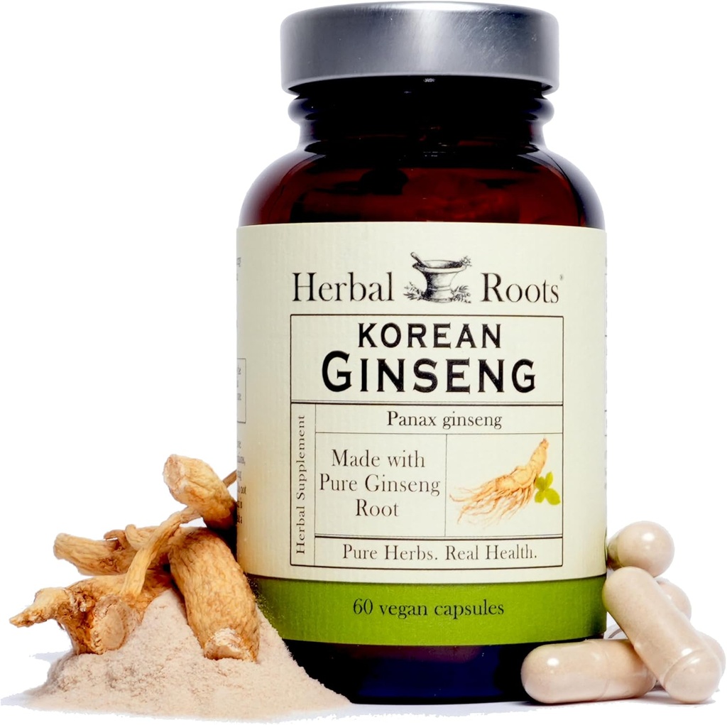 Helbal Roots Panax Giganseng Orgueic Ònsic Òrg root Powder Allone 1000mg  PROXY High Ginsenosides for Energy and Rendiment 60 Vegan Capules