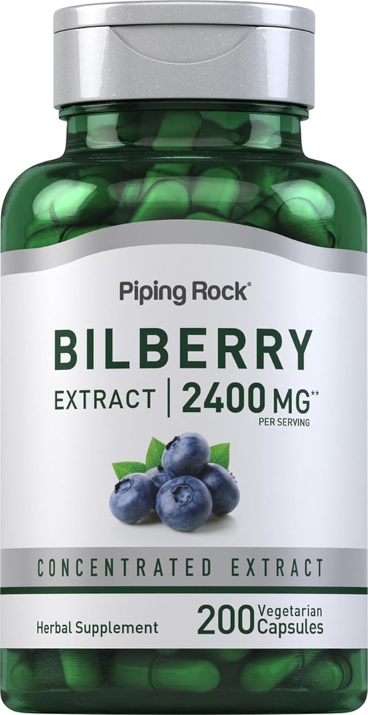 Piping Rock Bilberry kivonat Kapszula 2400mg d.m. 124; 200 tabletta d.m. 124; gyógynövény kivonat kiegészítés 124; vegetáriánus, nem-GMO, glutén mentes