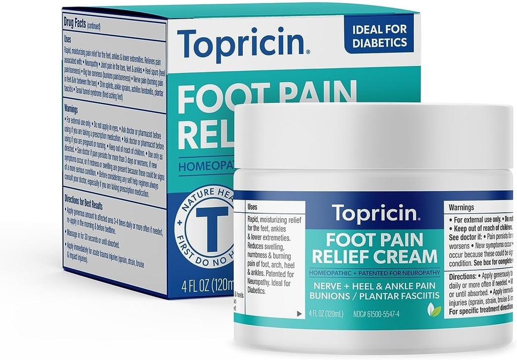 Topricin Foot Pain Relief Therapy Cream (4 oz) Fast Acting Pain Relieving Rub
