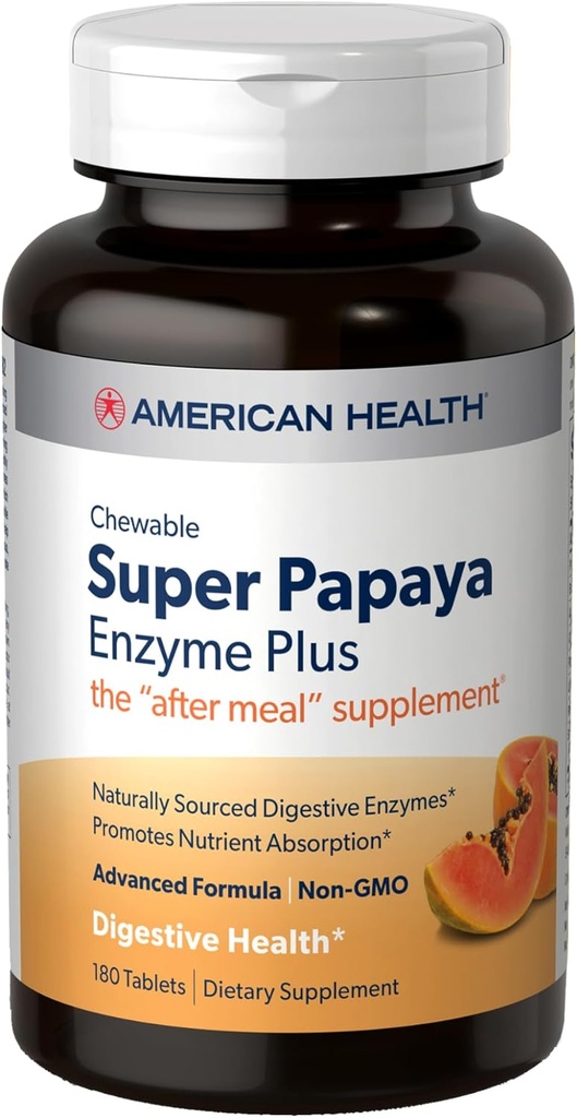 American Histal Papya Enzyme Plus - 180 Tables ที่เคี้ยวได้ - The Her-Mail Supplement - Non-GMO - 60 Servations