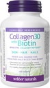 Webber Naturals Collagen30 与 Biotin, 2,500 毫克 Bioactive Collagen Peptides 与 5,000 mcg 的 Biotin pervice, 120 片,用于皮肤、毛发和钉子的高级营养,乳制品和无胶质
