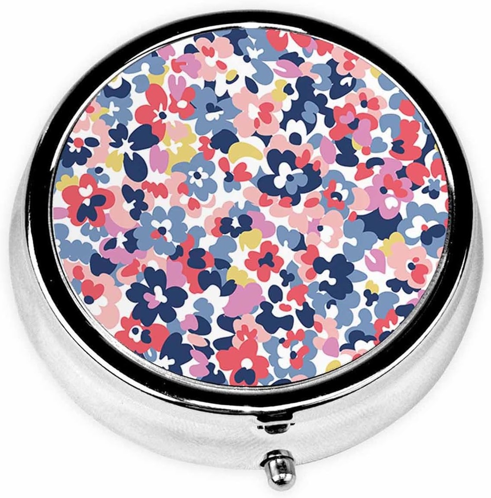 IBILIUの薬の丸薬のPill箱の水彩色の花の多彩な散布花のポケット金属の薬のビタミンのオルガナイザー3のコンパートメントのための携帯用Pill箱