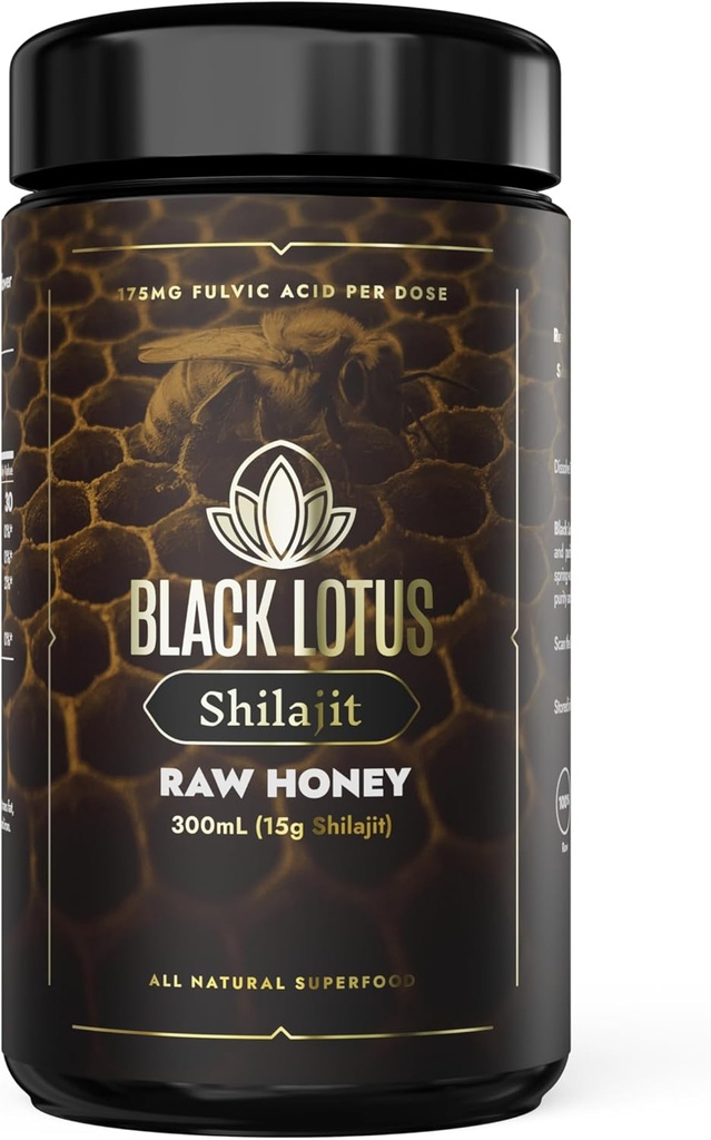 Siyah Lotus Pure Shilajit Wear Raw Honey Liquid Tincture, 300 ml, Erkekler ve Kadınlar için %100 Saf Doğal Shilajit, 175 mg Fulvic Acid, 85 Ionic Trace Minerals, For Immune Support, Focus, Energy