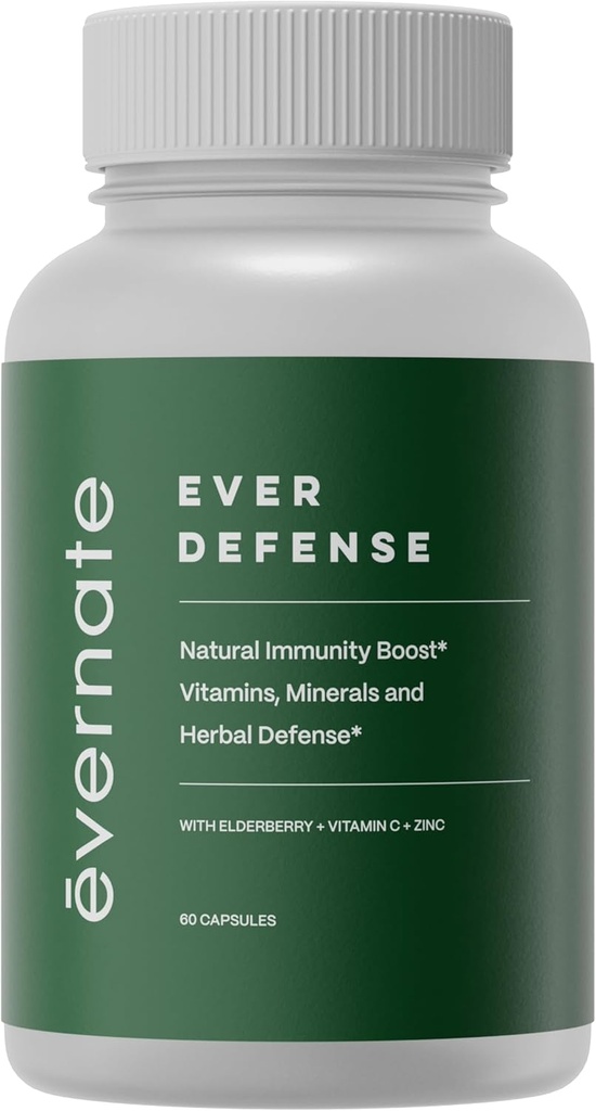 Ever Defense □ Suplemento de Suporte Imune I Combinação de Elderberry, Echinacea, Vitaminas, Minerais e Amino-ácidos □ Não-GMO, Glúten Livre □ Fácil de engolir I 60 Cápsulas