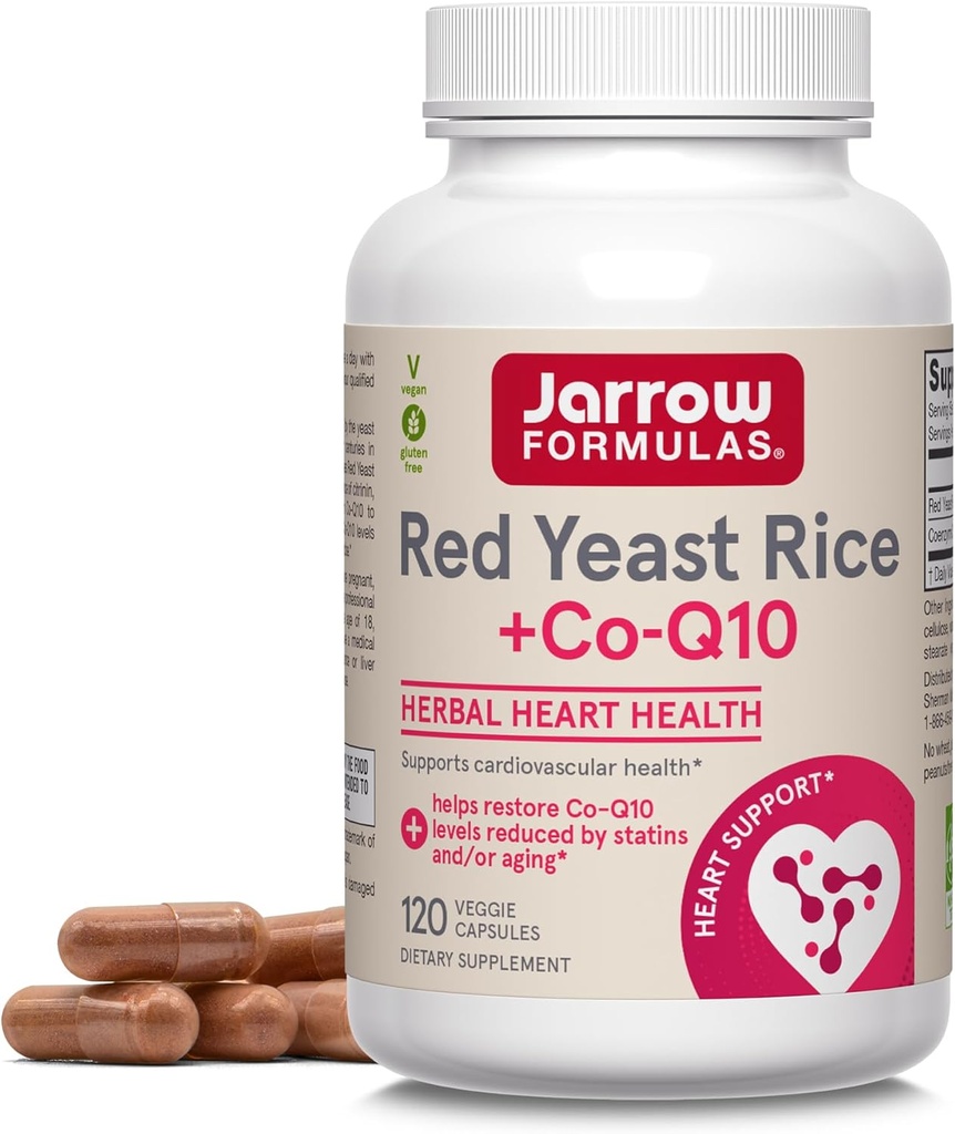 Jarrow Formulas Red Yeast Rice 1200 mg & Co-Q10 100 mg / 서빙 - 120 Veggie Caps - 60 서빙 - 초본 심장 건강 다이어트 보충 - 심장 혈관 지원 & 심장 건강 - 채식주의자