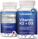Vitamin D3 K2 Kapsler for menn og kvinner - K2 D3 Vitamin Supplement for sunn hjerte og bein støtte, immunsystem og blodsirkulasjonshjelp, formulert i USA, 60 Veggie Kapsler