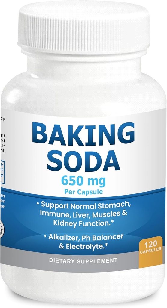 Natural Baking Soda Kapseln - 650mg Backen Soda Tabletten für Nieren- &amp; Magensäure - Natriumbicarbonat Pillen, Bicarbonat von Soda, Bicarbonato de Sodio para Tomar, Natriumbicarbonat 650 mg Tabletten