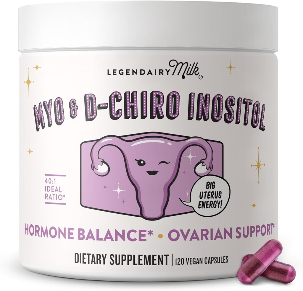 Legendairy Milk Pure Inositol Supplement - Myo Inositol og D-Chiro Inositol Kapsler - Ideel 40: 1 Ratio - Ovarie & Fertilitet Support til kvinder - 30 dages forsyning