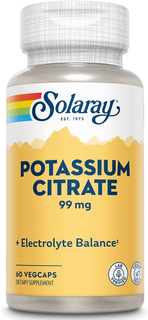 Solaray Potassium Citrate, Electrolyte Balance, Nerve & השרירים, טבעוני, 60 VegCaps