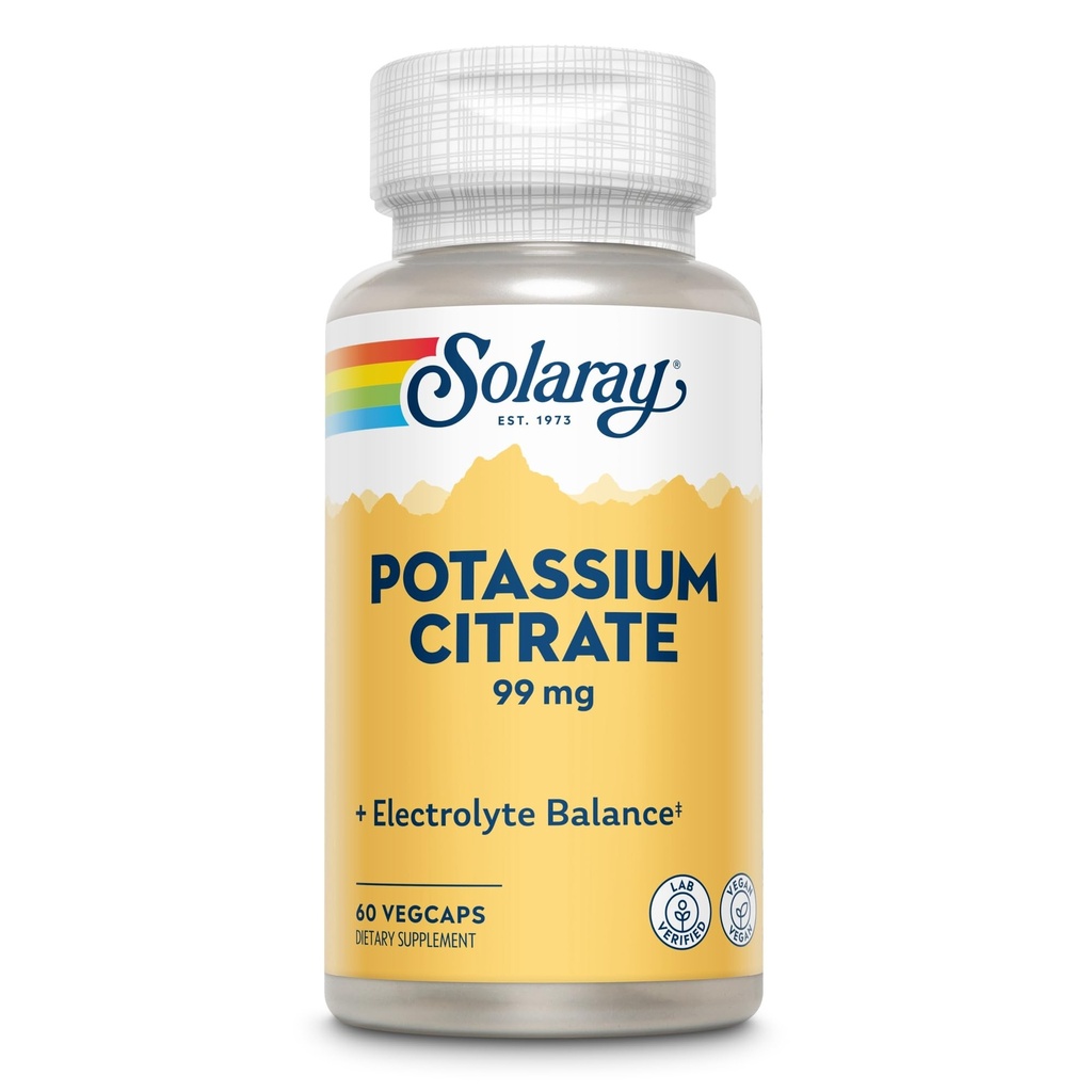 Solaray Potassium Citrate, Healthy Electrolyte Balance, Nerve & Muscle Function Support, Vegan, 60 VegCaps