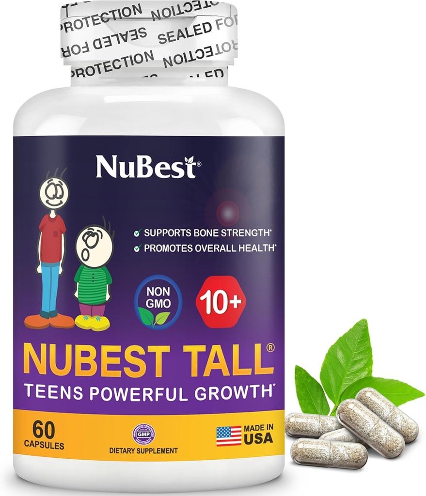 NuBest Tall 10+ Premium Bone Strength Formule, Enhanced Imunita a celkové zdravie pre vek 10+ s vápnikom, vitamínom D3, vitamínom K2 a multivitamínmi 60 Kapsule 1 Mesiac Zásoba