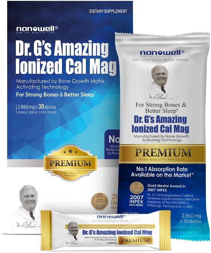Dr G's Amazing Ionized Cal Mag 2,860mg (Premium) - Bone Strength och Bone Health Supplement med Ionized Calcium & Magnesium Powder Stick Packs - 30 Sticks x 1 Pack (30 Count)