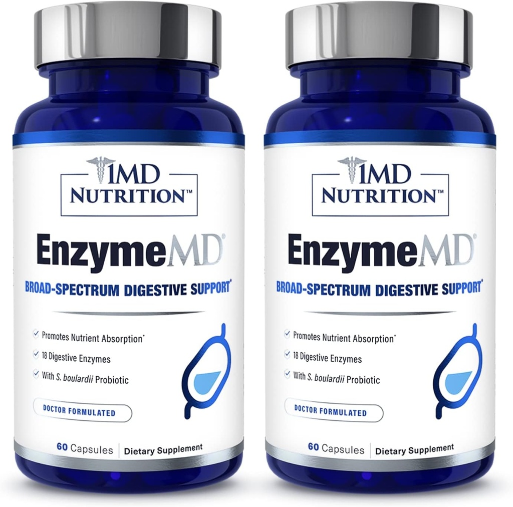 1MD Nutrition EnzymeMD - Digestive Enzymes Supplement - Dr. Formulovaný 18 Rastlinné enzýmy - Gas & Bloating Support 120 Kapsule (2-Pack)