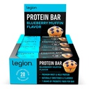 Legion Protein Bar Blueberry Muffin - 100% Whey Protein, Soy Free Protein Bars com fibra prebiótica - Low Fat Healthy Protein Bar - Gluten Free, naturalmente aromatizado, Low Sugar Protein Bars (12 Count)