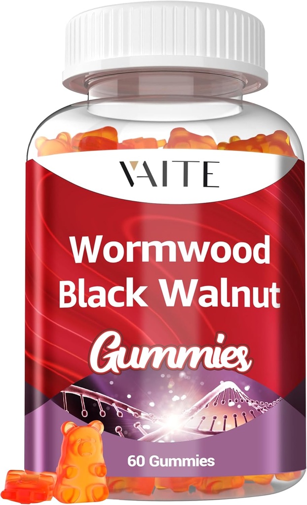 Black Walnut Wormwood Gummies - augu Papildinājums ar Artemisia Annua Herb & Juglans nigra Hull gremošanas labsajūtu un dabas ķermeņa tīrību, ne-GMO un lipekļa bezmaksas piedevas - 60 Gummy Chewables