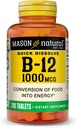 MASON NATURAL B12 1000 mcg 에너지로 음식의 건강한 변환을 위한 빠른 용해 정제, 200 일 공급