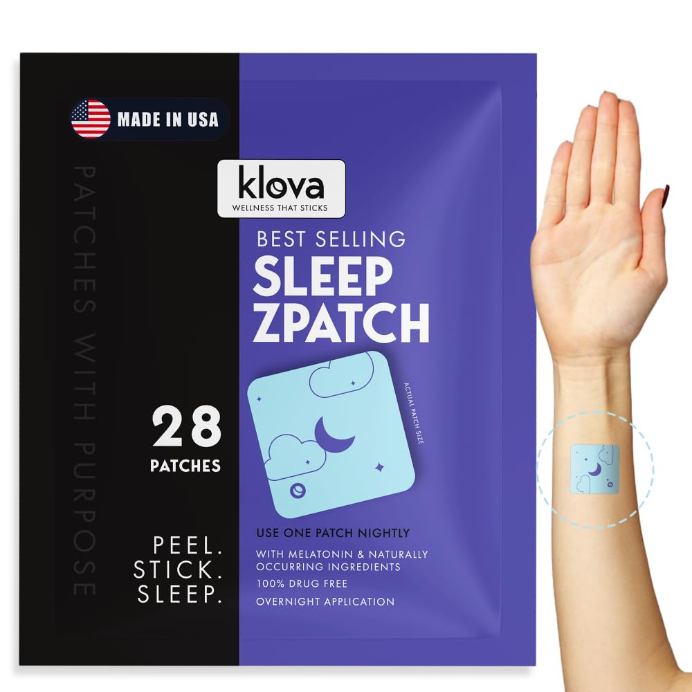Klova ZSleep Patches for Adults | Natural Sleep Aid with Melatonin, Ashwagandha, Valerian, GABA & L-Theanine | Fall Asleep Faster, Stay Asleep Longer & Wake Up Refreshed | 28 Sleep Patches