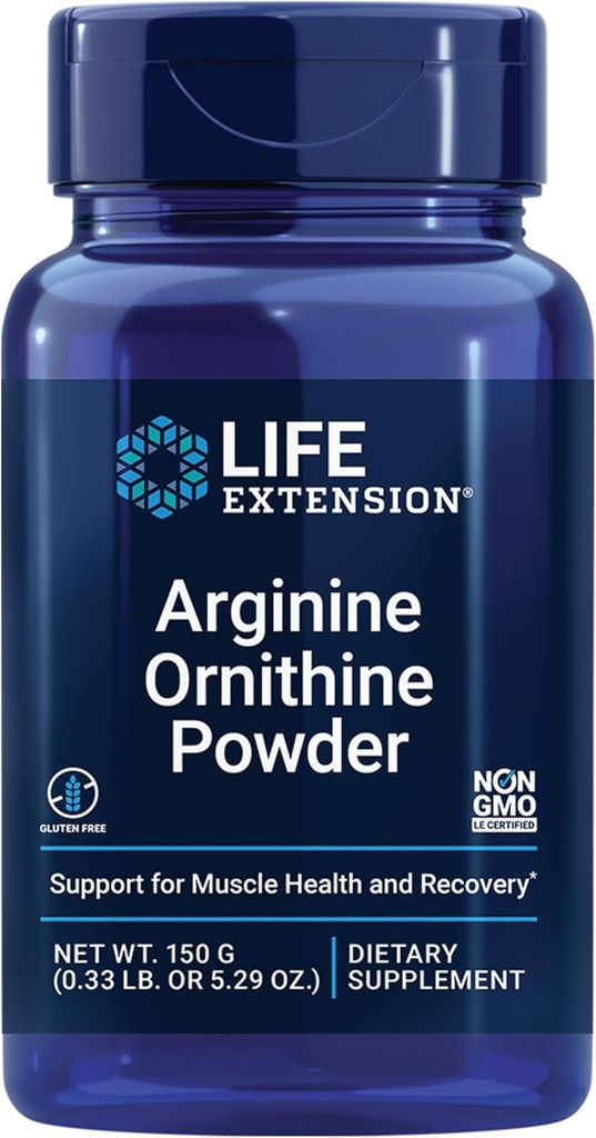 Живот Разширение Arginine Ornithine прах, насърчава здравето на мускулите и възстановяване, Gluten свободен, не-GMO, нето тегло 150 грама