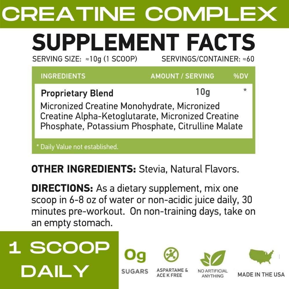 MFL שריר Creatine | 3 טפסים של Micronized Creatine | 10g | 0 Sugar | Sweetened with Stevia | All-Natural | 60 משרתים (Natural)