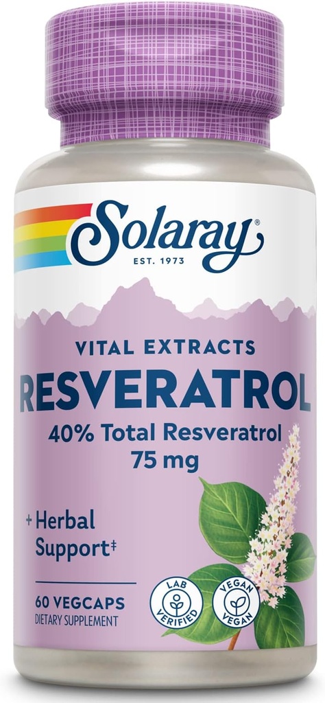 SOLARAY Guaranteed Potency Resveratrol, Veg Cap (Btl-Plastic) 75 мг | 60ct